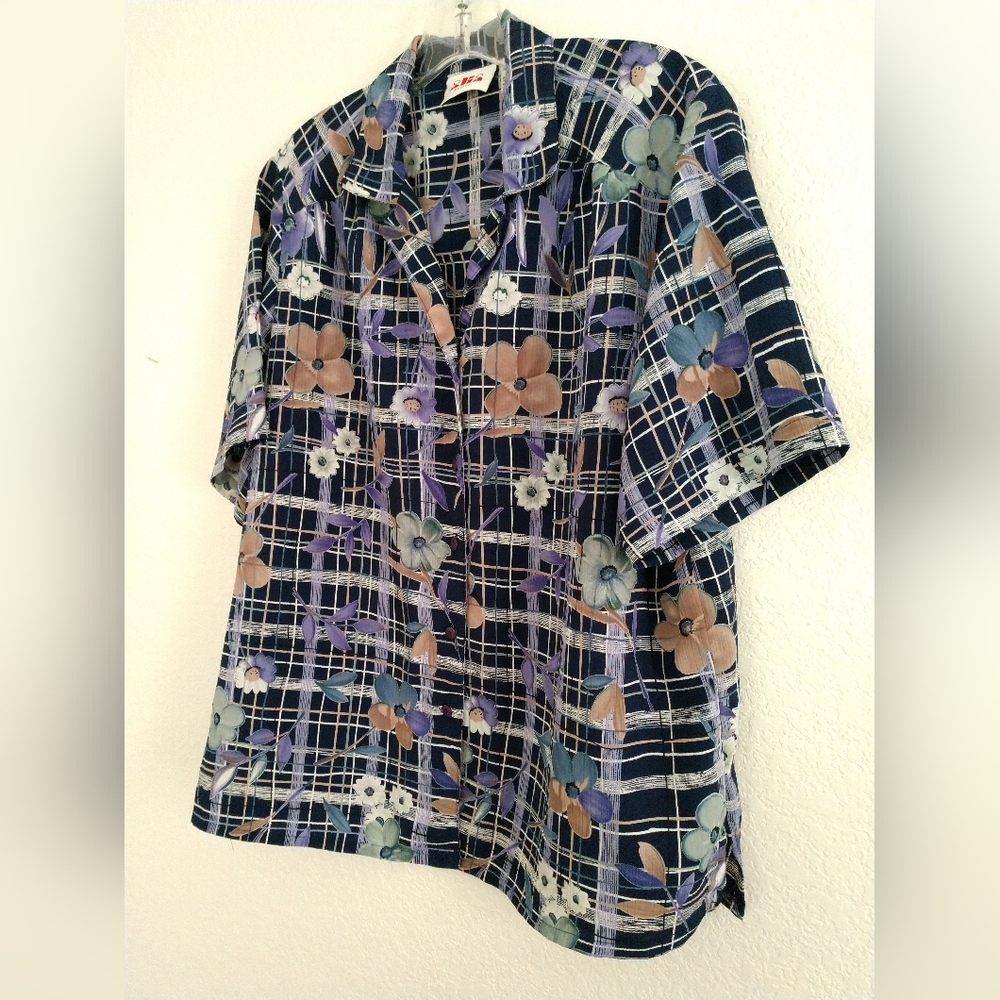 Pretty Alia Petites Blouse Shirt Floral Blue Purple Short Sleeve 14P 14 Petite - Picture 6 of 6